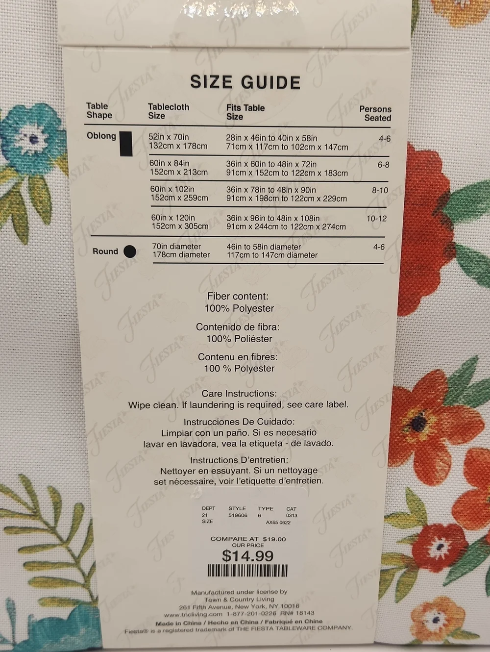Fiesta Indoor Outdoor Fabric Tablecloth Floral Enchantment 70